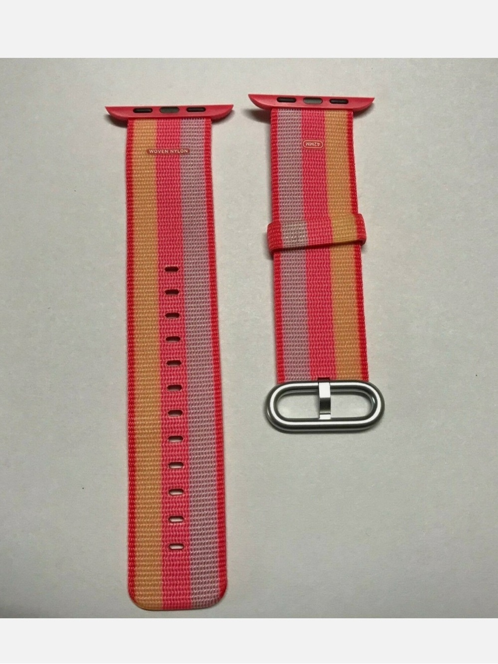Apple Woven Nylon Watch Band in Pink and Yellow Stripes